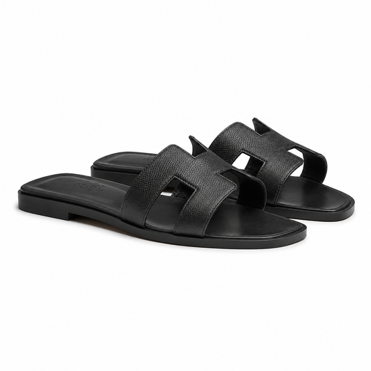 Hermès – Slipper Oran Black Textured
