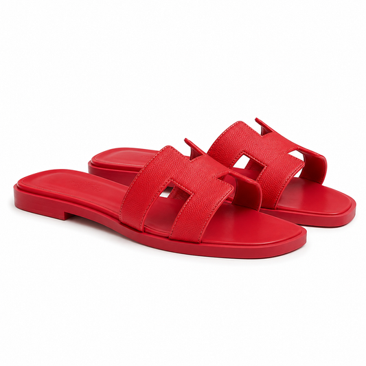 Hermès – Slipper Oran Red Textured