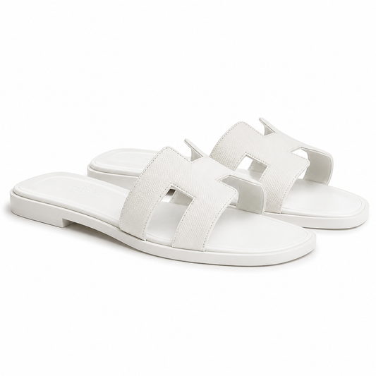 Hermès – Slipper Oran White Textured