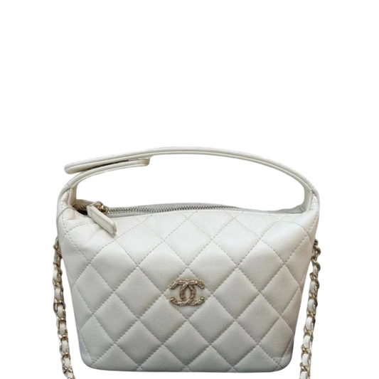 Chanel Quilted Hobo Clutch Bag - White